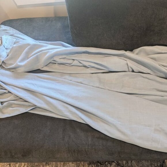 Custom 55W x 84L Light Blue Linen-Blend Sheer Drapes. Set of 2 - Picture 2 of 3